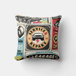 Car service and repair retro signs collection. Vin Cushion