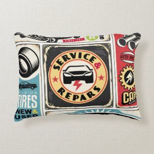 Car service and repair retro signs collection. Vin Decorative Cushion