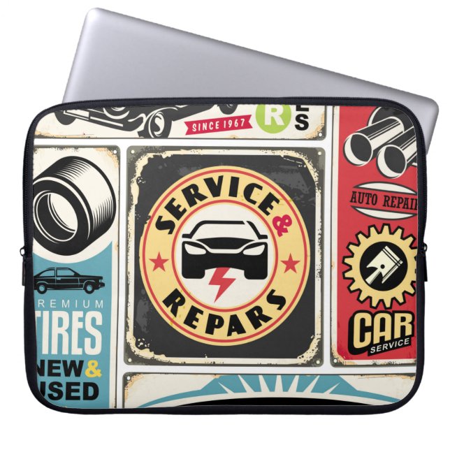 Car service and repair retro signs collection. Vin Laptop Sleeve (Front)