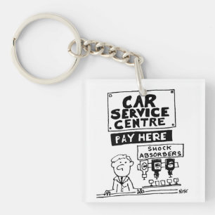 Car Service Center Mechanics and Shock Absorbers Key Ring