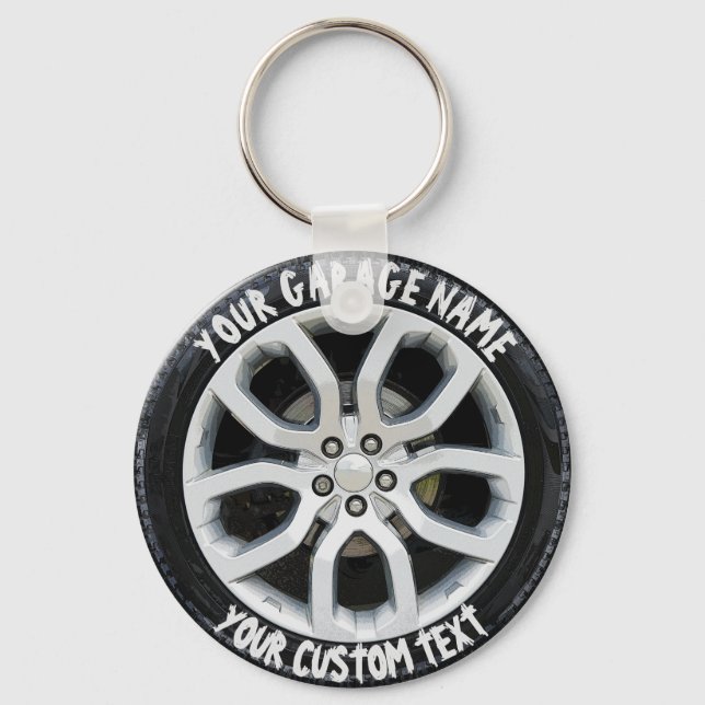 Car Service Repair Garage Owner Tire Wheel Custom Key Ring (Front)