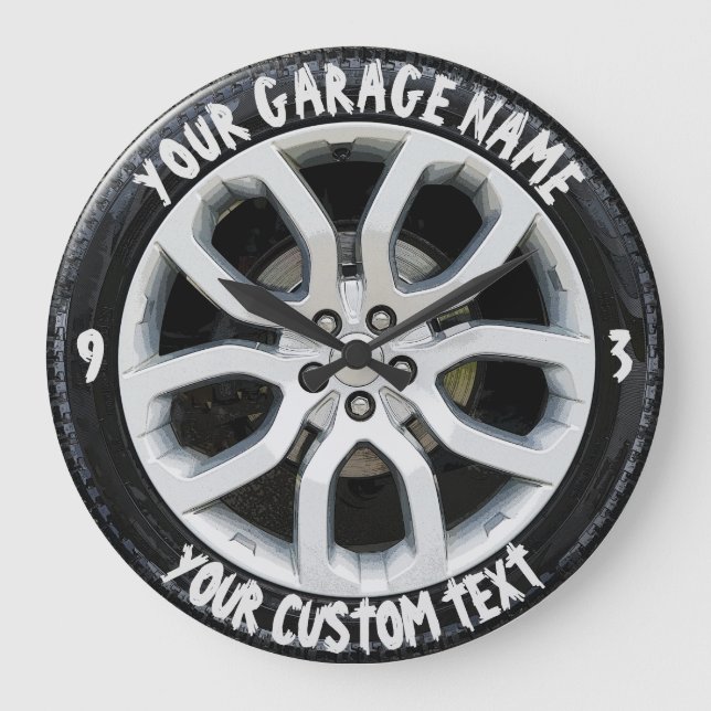 Car Service Repair Garage Owner Tire Wheel Custom Large Clock (Front)
