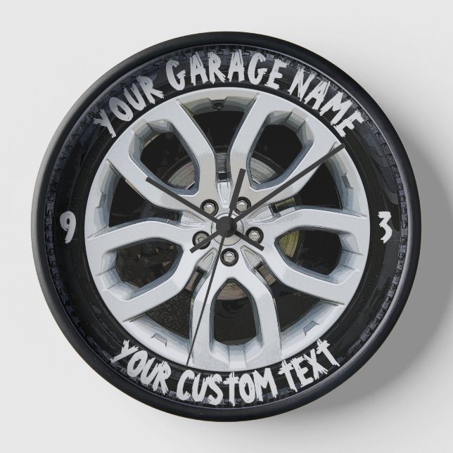 Car Service Repair Garage Owner Wheel Tire Custom Clock (Front)