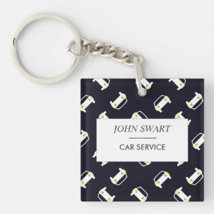 Car service white silhouette pattern blue key ring