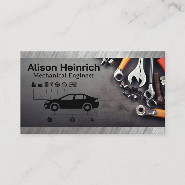 Car Services Diagram | Mechanic Hand Tools Business Card (Front)