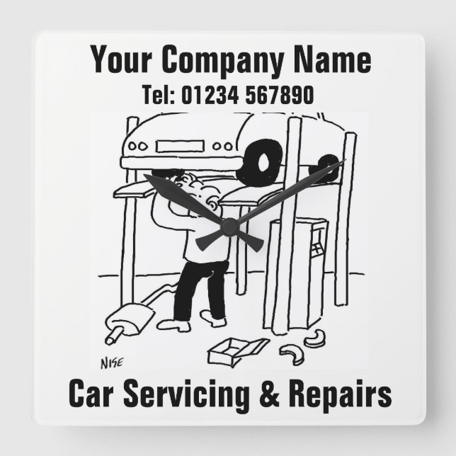 Car Servicing & Repairs Cartoon Square Wall Clock (Front)