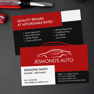 Car Silhouette - Mechanic Auto Repair Red Business Card
