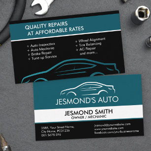 Car Silhouette - Mechanic Auto Repair Teal Business Card