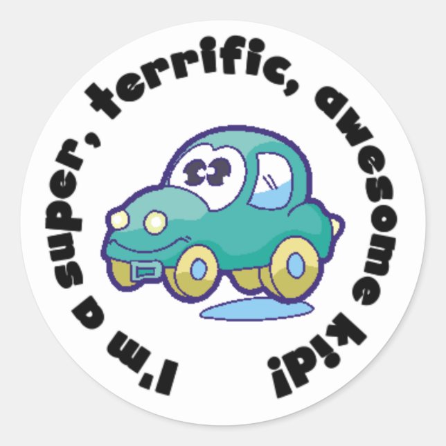 Car Super Terrific Awesome Kid Stickers (Front)