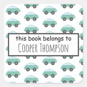 Car this book belongs to kids bookplate square sticker