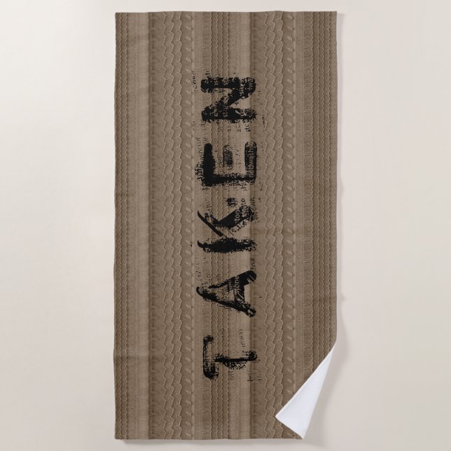 Car Tire Tracks on Sandy Beach Custom Text Beach Towel (Front)