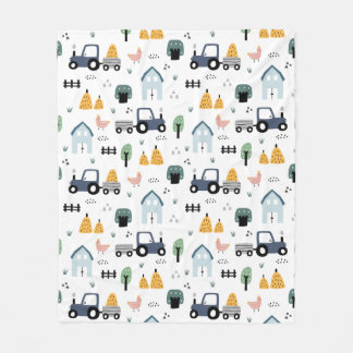 car tractors and houses.  fleece blanket