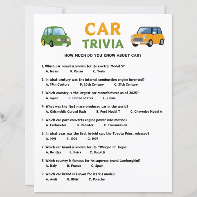 Car Trivia Game (Front)