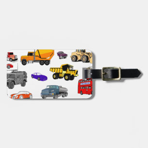 car truck firetruck bulldozer bus race cars more luggage tag