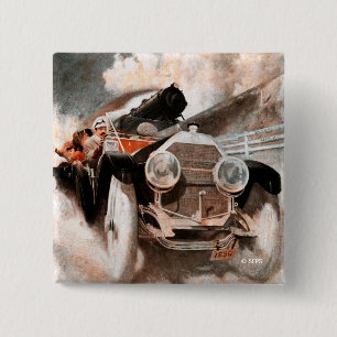 Car vs Train by William Harnden Foster 15 Cm Square Badge