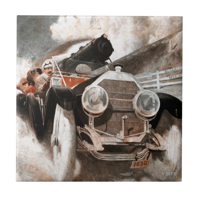 Car vs Train by William Harnden Foster Ceramic Tile (Front)