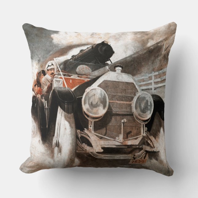 Car vs Train by William Harnden Foster Cushion (Front)