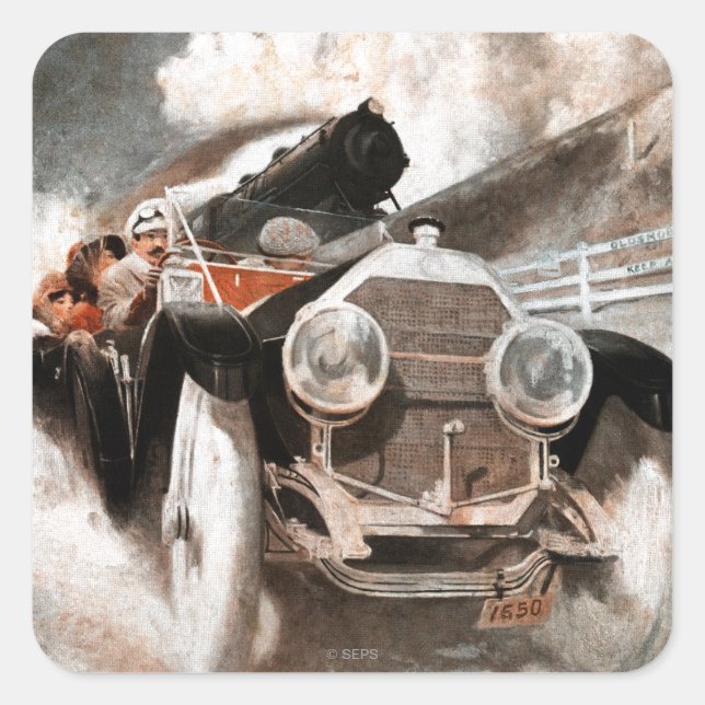 Car vs Train by William Harnden Foster Square Sticker (Front)