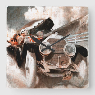 Car vs Train by William Harnden Foster Square Wall Clock