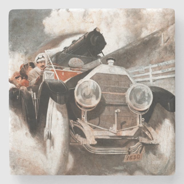 Car vs Train by William Harnden Foster Stone Coaster (Front)