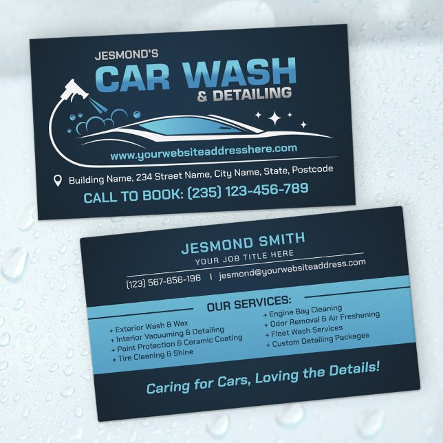 Car Wash and Detailing Professional Sleek Business Card (Creator Uploaded)