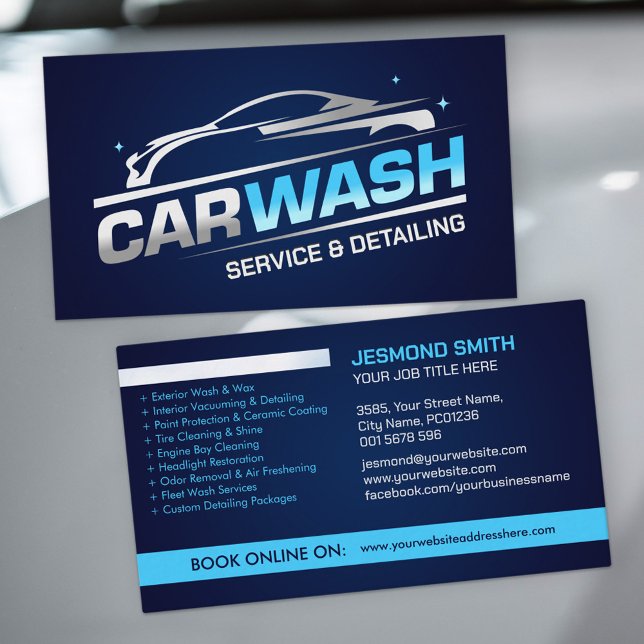 Car Wash and Detailing Professional Sleek Business Card (Creator Uploaded)