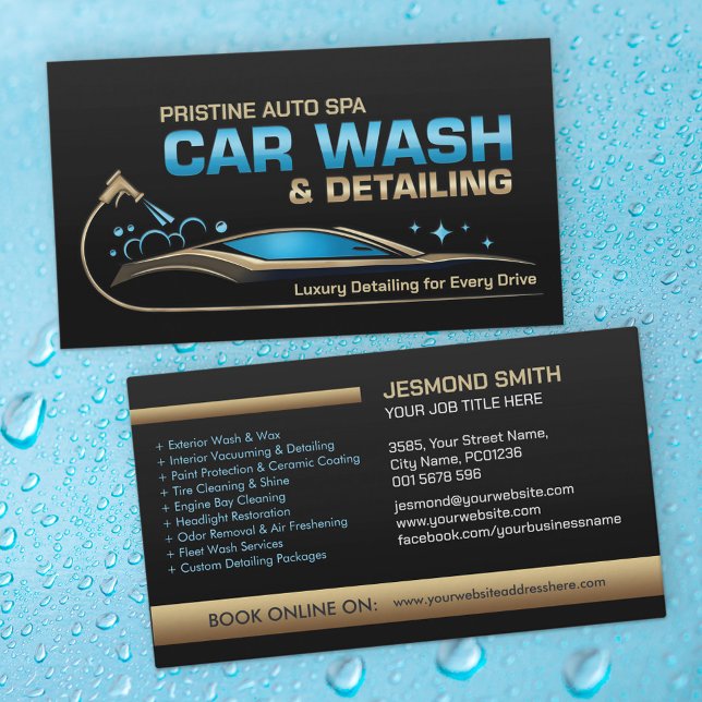 Car Wash and Detailing Professional Sleek Business Card (Creator Uploaded)