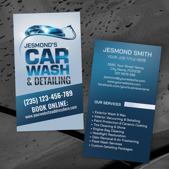 Car Wash and Detailing Professional Sleek Business Card (Creator Uploaded)