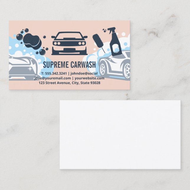 Car Wash and Detailing | Soap Bubbles Business Card (Front/Back)