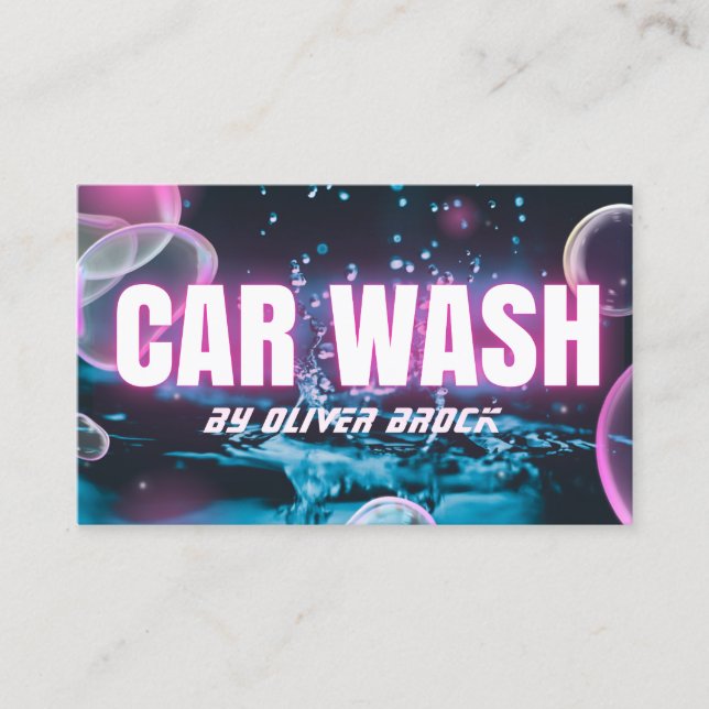 Car Wash Auto Detailing Automotive Neon Business Card (Front)