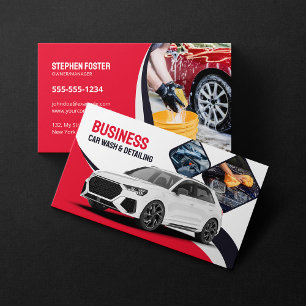 Car Wash Auto Detailing Cleaning Automotive Red Business Card
