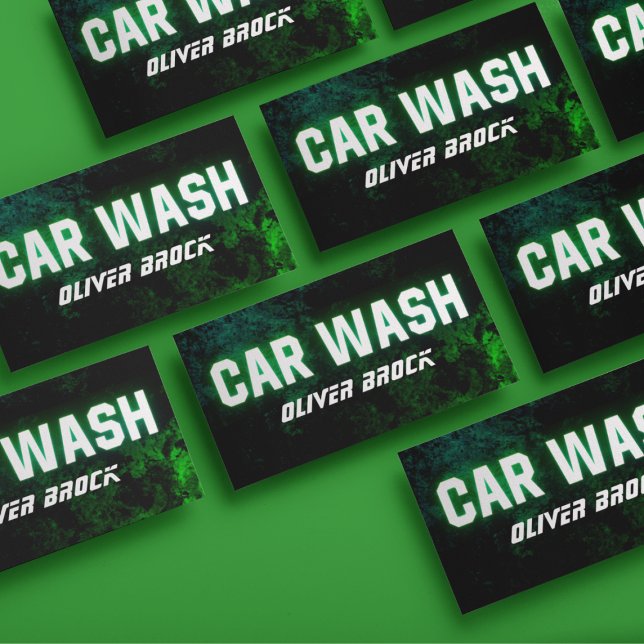 Car Wash & Auto Detailing Green Neon  Business Card (Creator Uploaded)