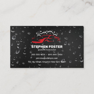Car Wash & Auto detailing Water Drop Black Red Business Card