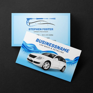 Car Wash Automotive Detailing Car Cleaning Blue Business Card
