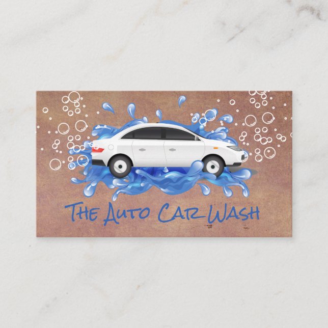 Car Wash Bubbles and Auto Water Cleaning Service Business Card (Front)