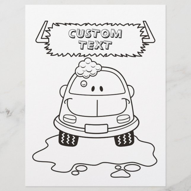 Car Wash Cartoon Colouring Book Page (Front)
