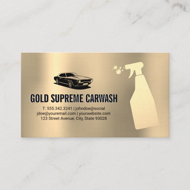 Car Wash Cleaning Service Gold Metallic Background Business Card (Front)