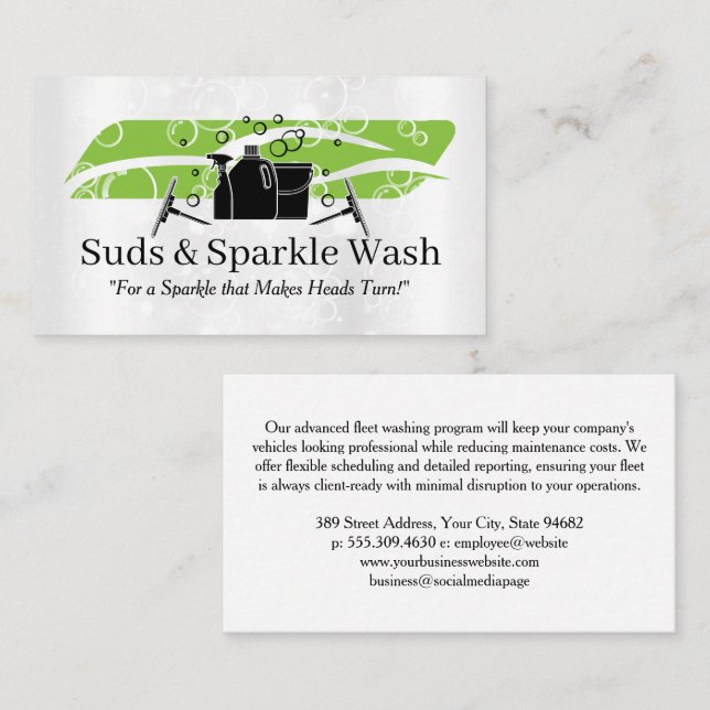Car Wash Cleaning | Soap Bubbles | Auto Care Business Card (Front/Back)