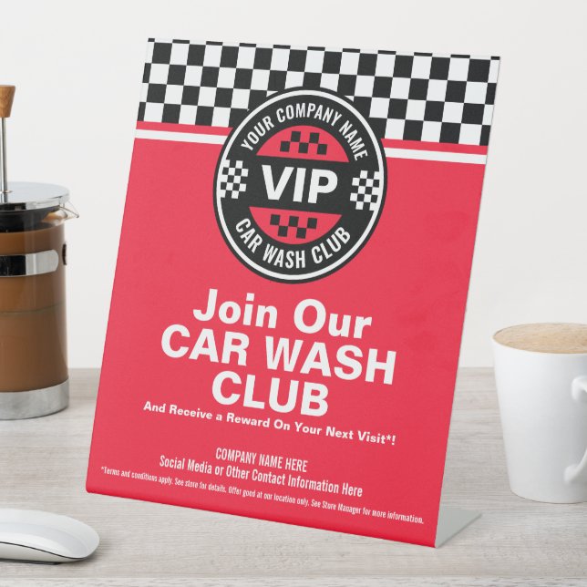 Car Wash Club - Racing Chequered Flag Rewards Pedestal Sign (In SItu)