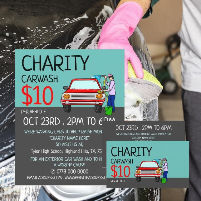 Car Wash Design, Charity Car Wash Event Advert Business Card (Creator Uploaded)