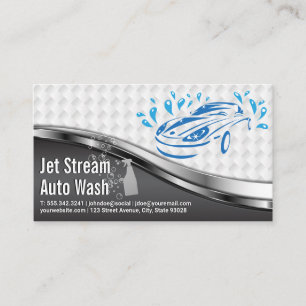 Car Wash Logo Metallic White Mesh Business Card