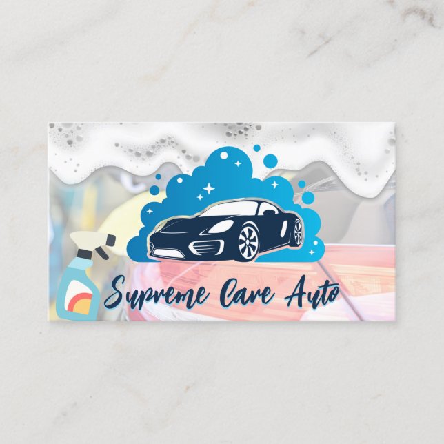 Car Wash Logo | Soap Suds and Bubbles Business Card (Front)