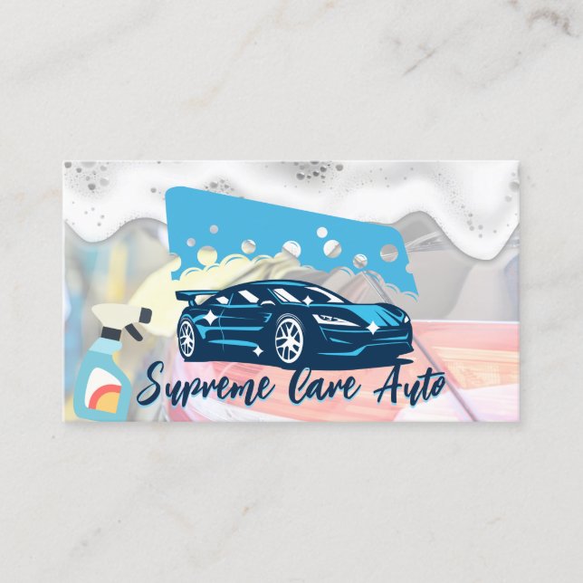 Car Wash Logo | Soap Suds | Auto Business Card (Front)