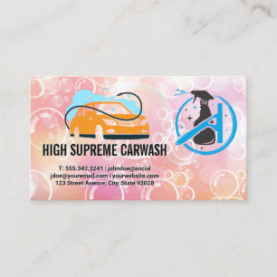 Car Wash Logo Spray Soap Bubbles Business Card