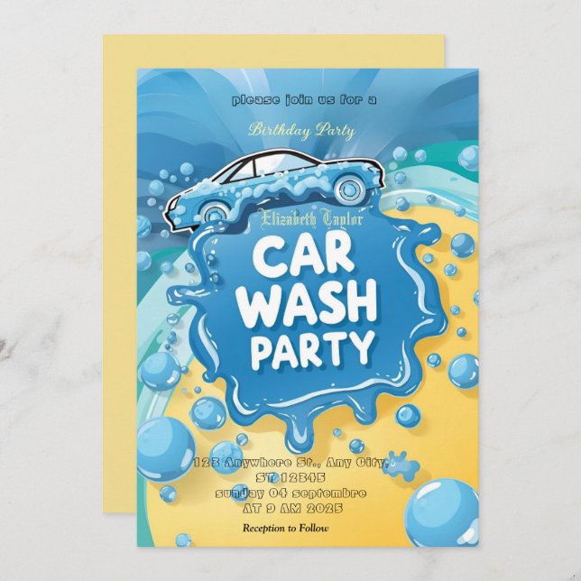 Car Wash party Invitation – Suds  Celebration (Front/Back)