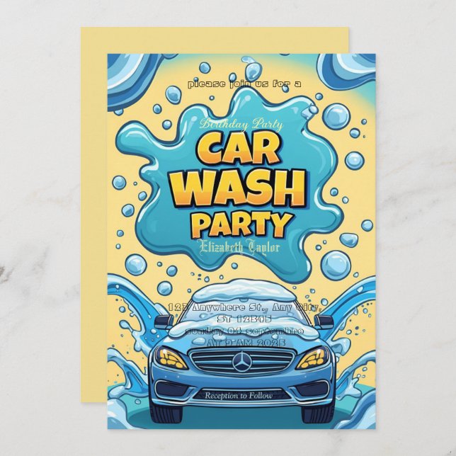 Car Wash party Invitation – Suds  Celebration (Front/Back)