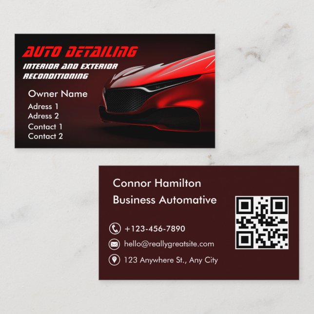 Car Wash Professional Auto Detailing QR Code Business Card (Front/Back)