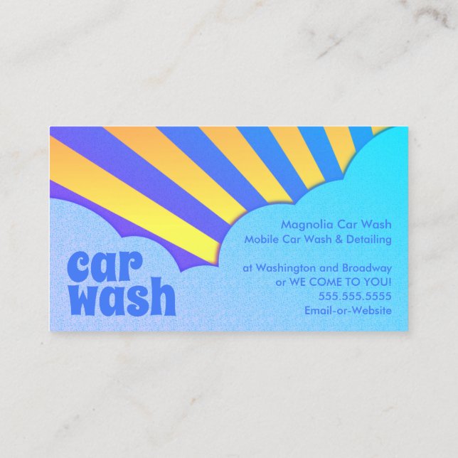 car wash retro clouds business card (Back)