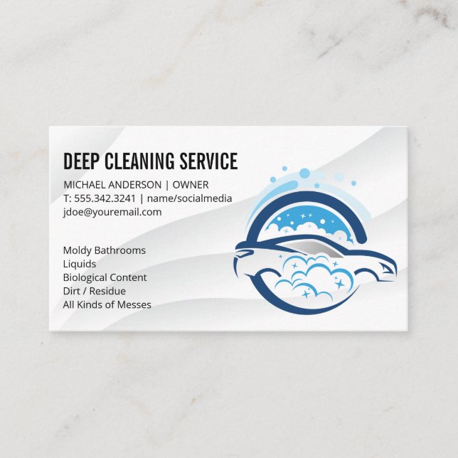 Car Wash Soap Bubbles Cleaning Logo Business Card (Front)
