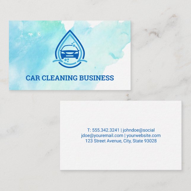 Car Wash Water Logo | Watercolor Background Business Card (Front/Back)